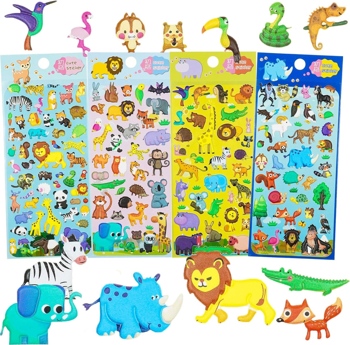 3D Puffy Stickers, Resuable Sticker for Toddler, Boys, Girls 4 Sheets for Kids, Mother Child Animals, Dogs, Cats, Elephant, Giraffe, Monkey, Sheep, Panda, Koala, Rabbit (Zoo)