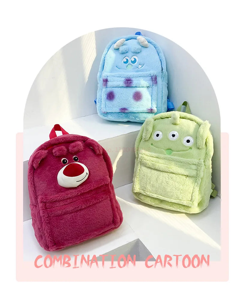 Cartoon Plush Backpack, Lotso Alien Funny Plush Toys, Students Large Capacity Bag, Soft Stuffed Schoolbag- Lightening Girls Casual Soft Bag - Toyigo