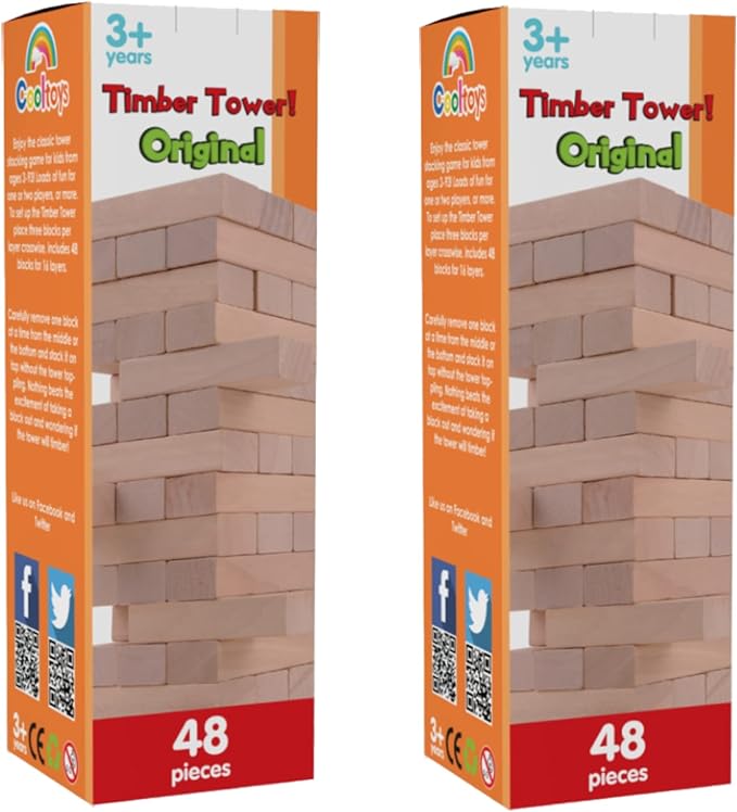 Timber Tower Wood Blocks, Wood Block Stacking Game,Original Edition Family Game Classic Stacking for Toys (48 Pieces)