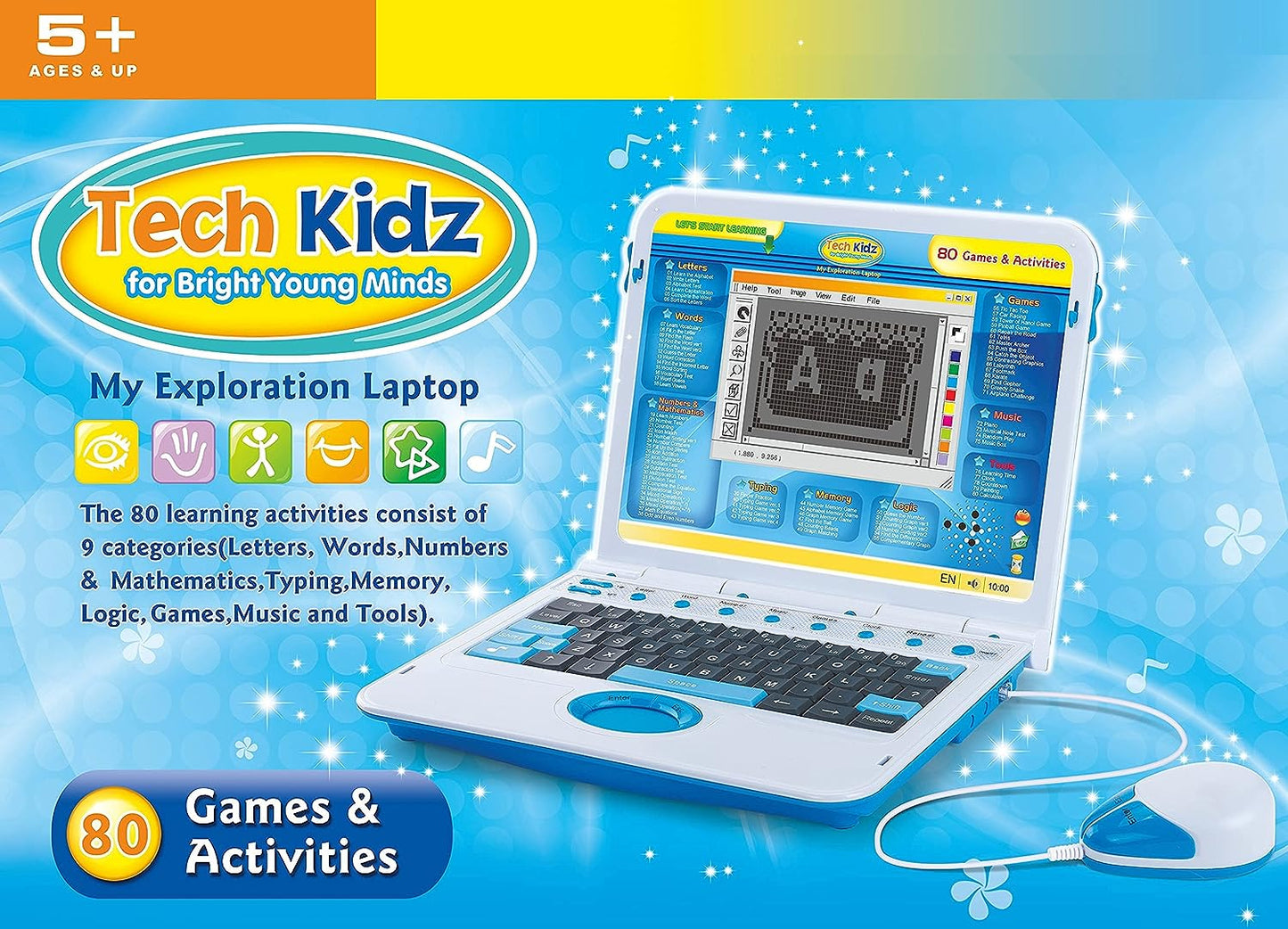 Exploration Toy, Educational Learning Laptap, 80 Challenging Games and Activities, Interactive Learning Computer Included LCD Screen, Keyboard and Mouse  for Kids, Ages 5-10