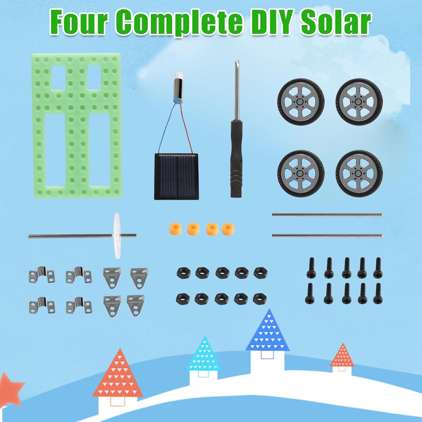 4pcs/Set Children DIY Solar Car Kit, Solar Power Car Toy Kit, Educational Solar Car DIY Set, Kids Science Hobby Kit - Toyigo