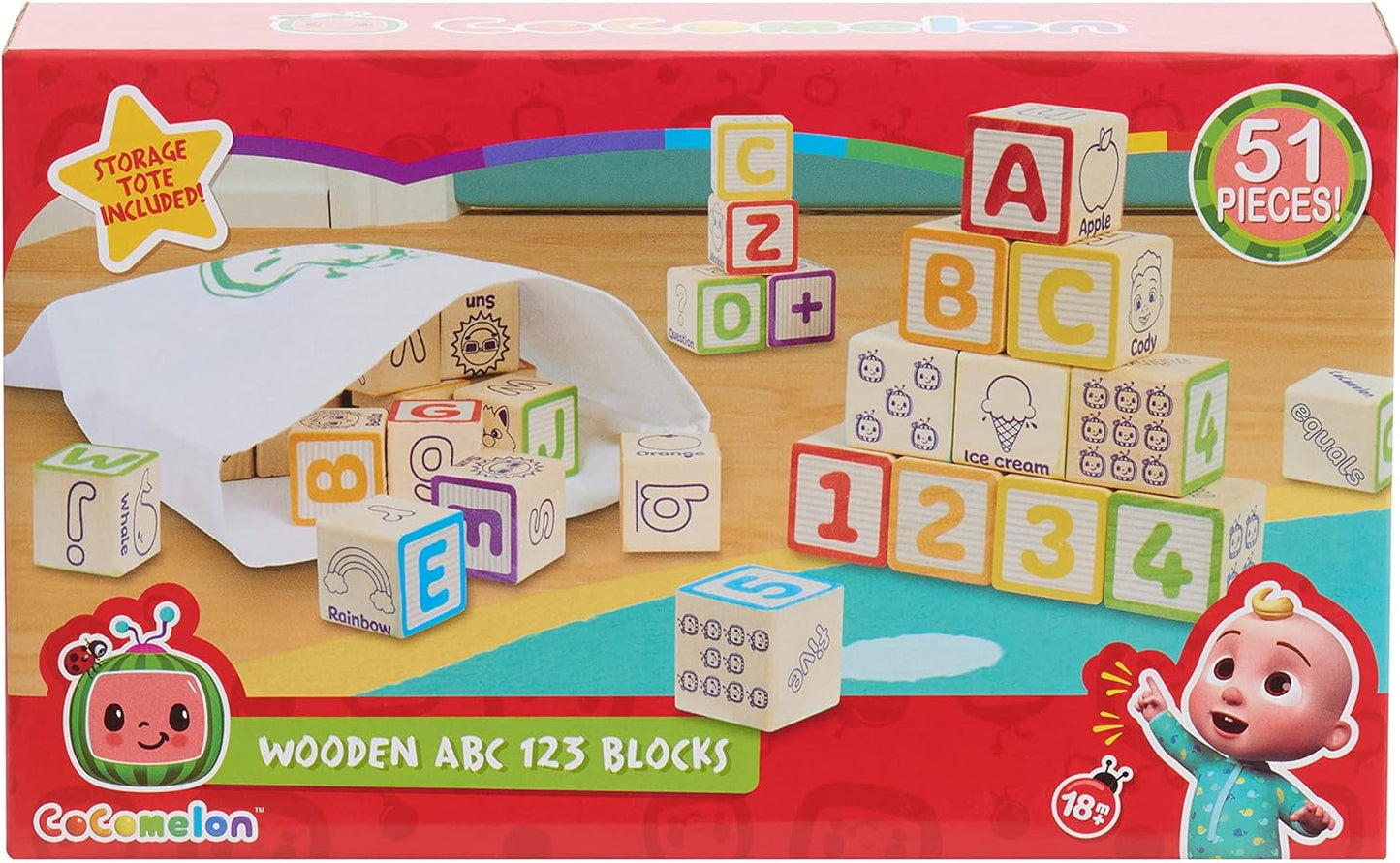 Wooden Block Set - 51-Piece Classic ABC Wooden Block Set Toys, Preschool Building Toys, Learning and Education, Officially Licensed Kids Toys Ages 18 Month, for Kids Toys