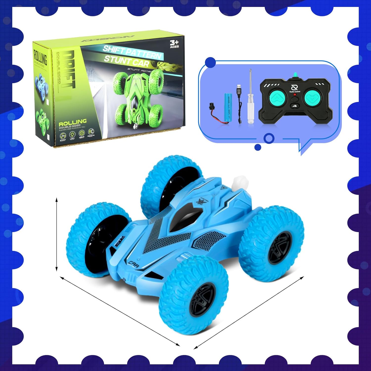 RC Stunt Cars, RC Cars with Lights, 4WD 2.4Ghz Double Sided 360ø Rotating RC Truck, RC Truck Cool Surprise for 6 Year Old Boy Gifts Kids Xmas Toy Cars for Boys Girls(Blue) - Toyigo