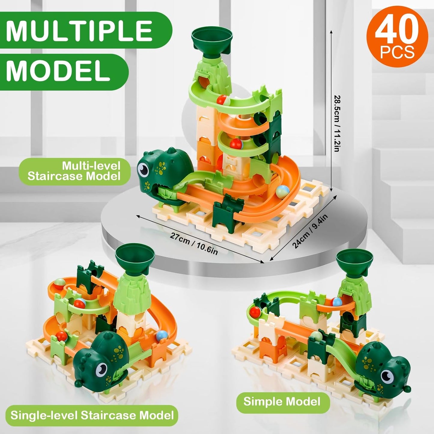 Marble Run, 40 Pieces Marble Maze Track Game Easy to Install, Dinosaur Toys Gift Various Track Models for Boys Girls, Marble Run Upgrade Big Building Blocks for Kids Ages 4