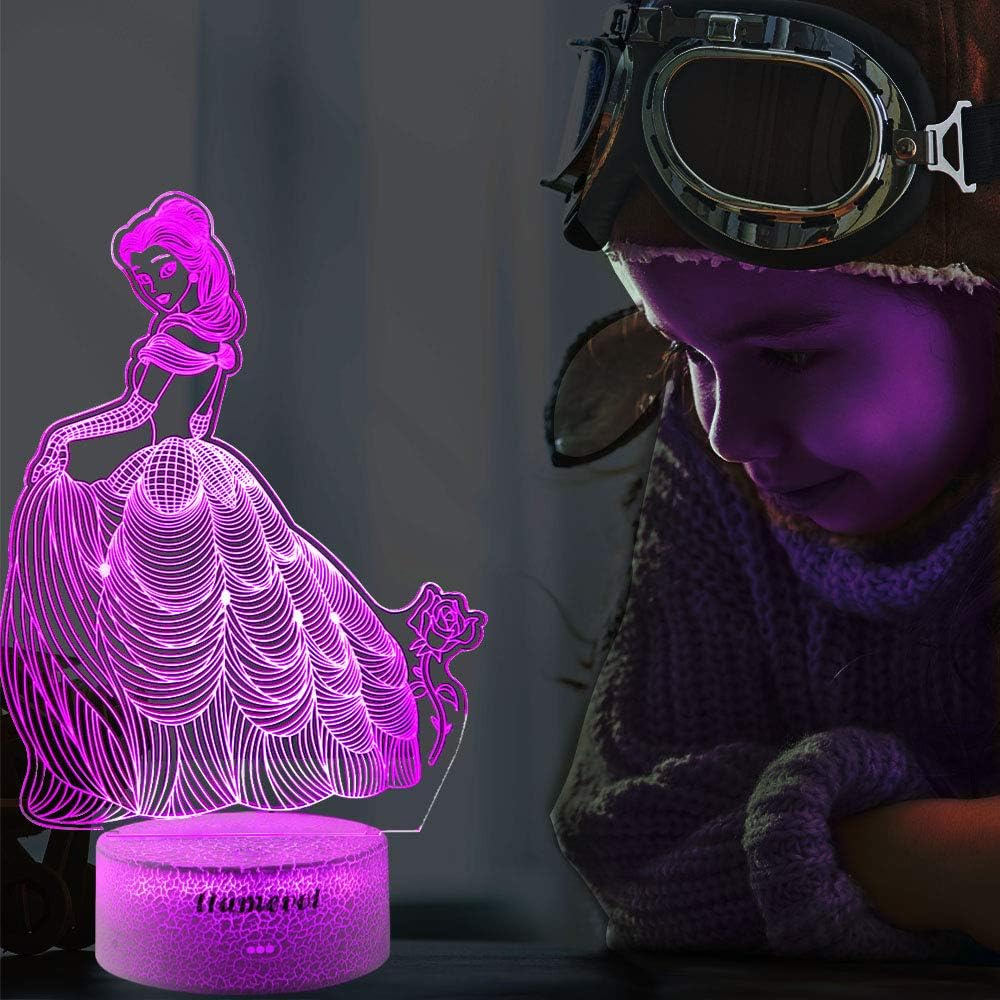 Night Lights, Mermaid Beauty Princess Night Lights, Christmas Gifts Birthday Dimmable Remote Led 3D Illusion Lamp Set, for Boys Girls Toddlers Adults - Toyigo