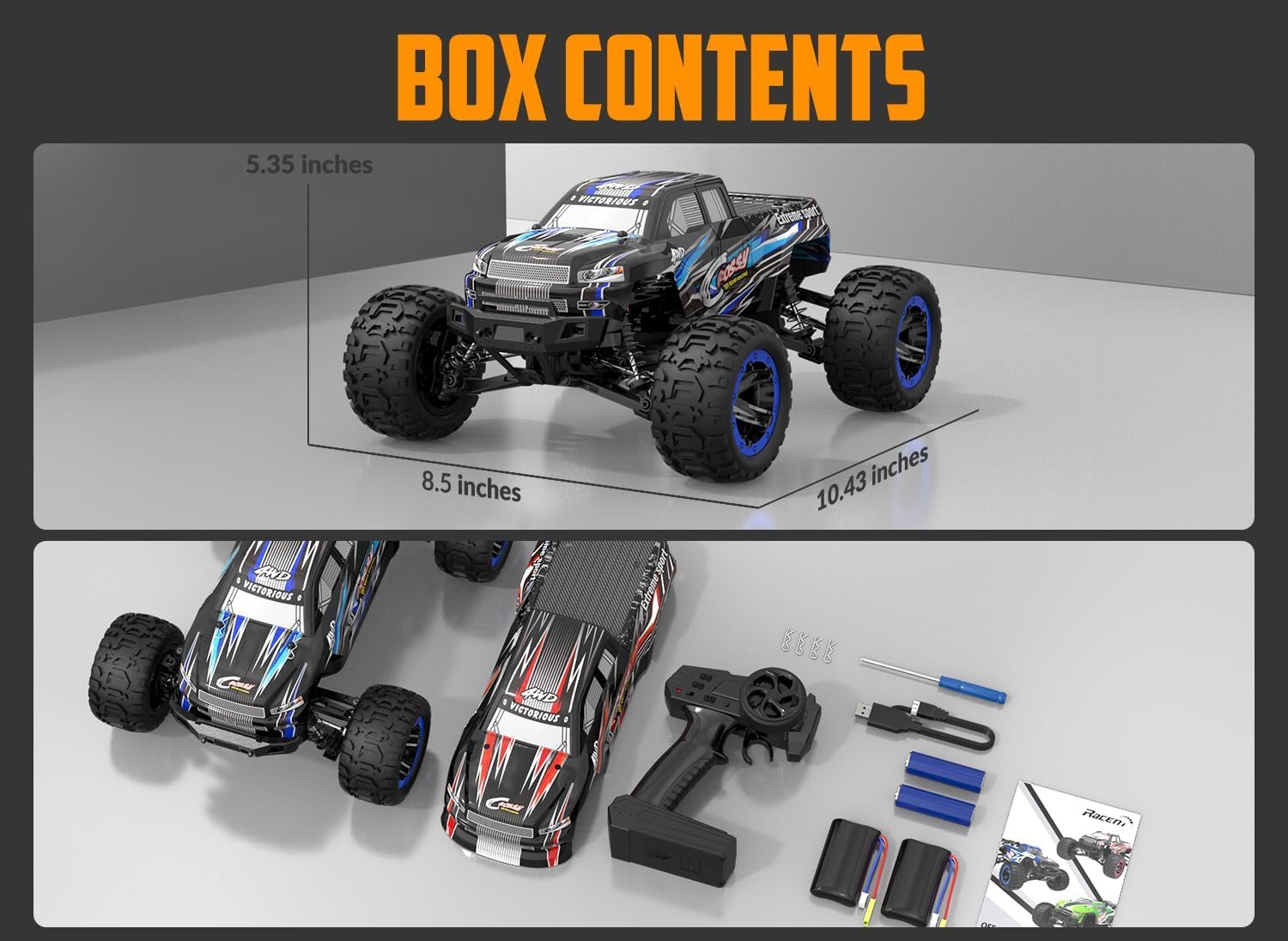 RC Truck Cars, 1:16 Scale All Terrain Monster Truck, 40KPH High Speed Remote Control Cars, 30MPH 4WD Off Road Monster Truck, 2.4Ghz Radio Control, 2 Rechargeable Batteries, 40+ Min Play, Gift for Boys Adults - Toyigo