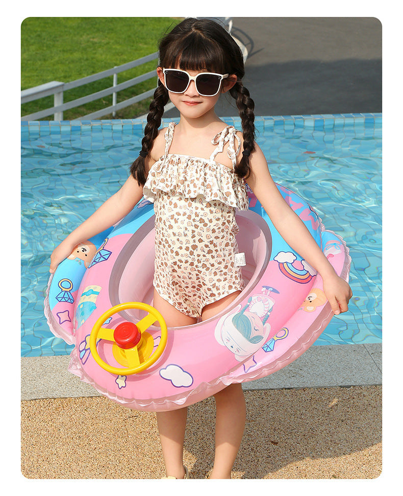 Baby Swimming Ring, Summer Water Toy For Kid, Inflatable Pool Float, Aircraft Shape Swimming Circle Seat Float, Baby Swim Ring Inflatable Toy, Float Boat with Steering Wheel - Toyigo