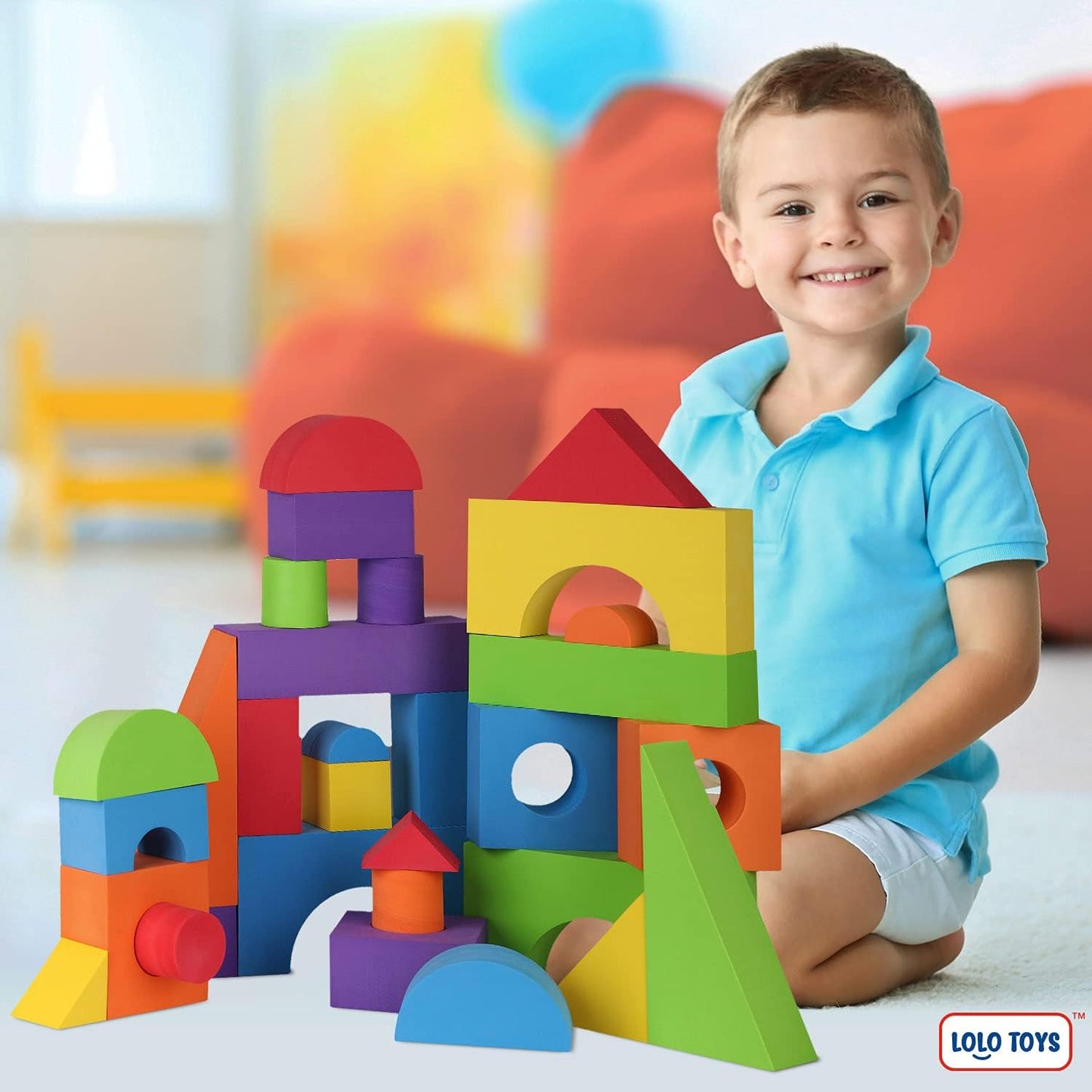 Large Building Foam Blocks for Toddlers, Giant Jumbo Big Building Blocks, Variety Shapes and Colors, Waterproof, Washable, Stackable, Non-Toxic Construction Daycare Preschool Toys