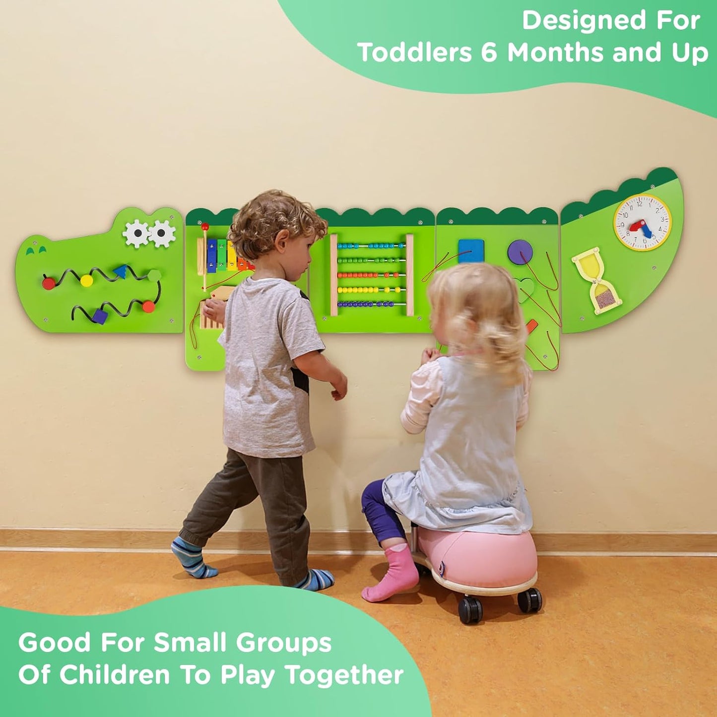 Educational Toys, Crocodile Montessori Busy Board, Activity Cube,Wall Toys,Daycare Furniture,Playroom Furniture,Interactive Toys,Wooden Toys, 6 M+ babies Learning Toys,Boys and Girls Gifts - Toyigo