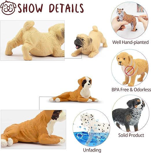 12PCS Mini Dog Figurines Playset, Realistic Detailed Plastic Puppy Figures, Hand Painted Emulational Tiny Dogs Animals Toy Set, Cake Toppers Christmas Birthday Gift for Kids Toddlers