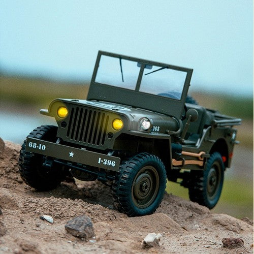 10 4WD RC Willys Military Truck – Metal Frame Rock Crawler with LED Lights