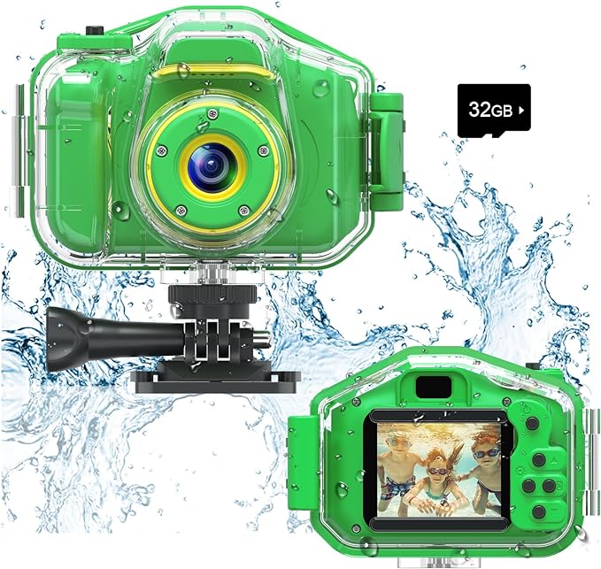 Kids Waterproof Camera Christmas Birthday Festival Gifts for Boys Girls Age 3-9, Mini Digital Cameras for Children, Portable Toddler Toys for 3 4 5 6 7 8 9 Years Old with 32GB Card (Yellow)