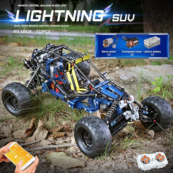 Mound King RC Off-Road Building Car Toys, 515 Pieces Building Blocks Lightning Climbing Car Model with Motors (Remote Control and APP Control), Intelligent Building Kits for Boys