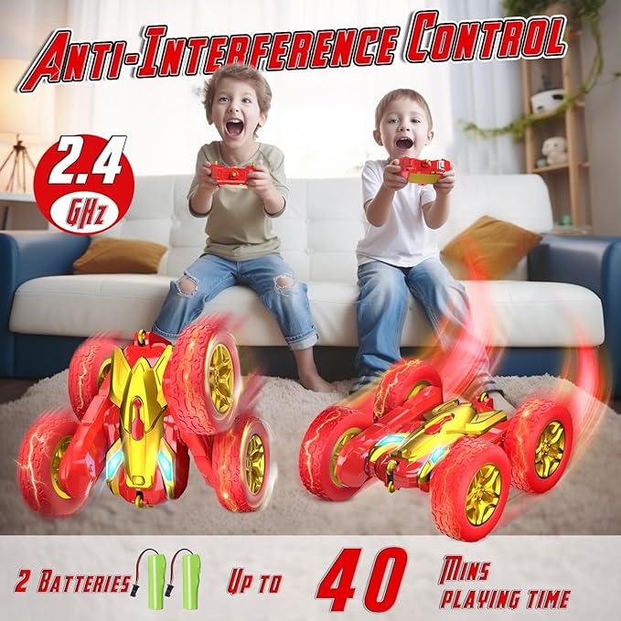 Remote Control Car, 2024 New RC Stunt Cars Toys Double-Sided 360ø Rotating with Headlights 4WD Kid Toys for Ages 5-7 - Toyigo