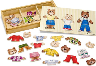 Wooden Bear Family Dress-Up Puzzle (45 pcs) - Mix 'n Match Teddy Bear Puzzle with Storage Case for Toddlers Ages 3+