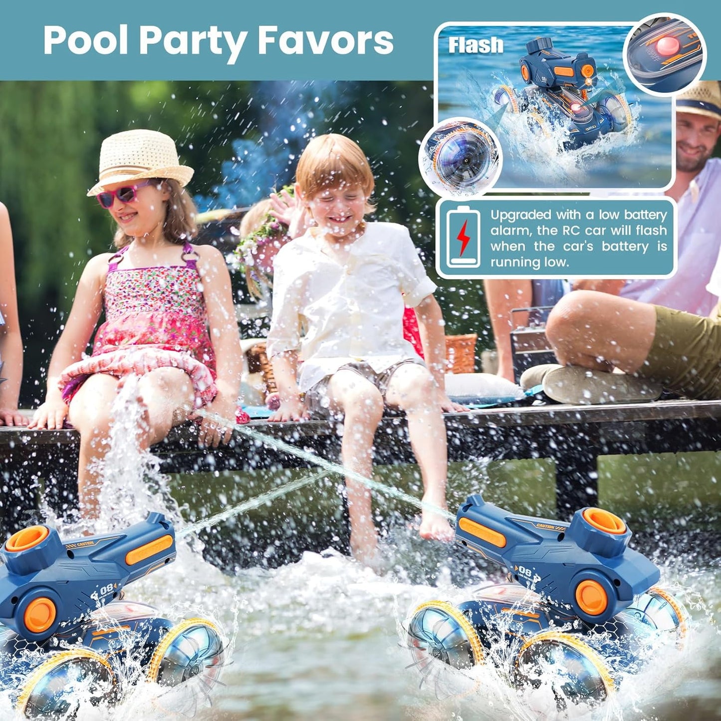 Amphibious RC Car Boat with Water Gun, Gesture Sensing, 4WD, 360ø Rotation - Fun for Kids 6+, Beach & Pool Toy