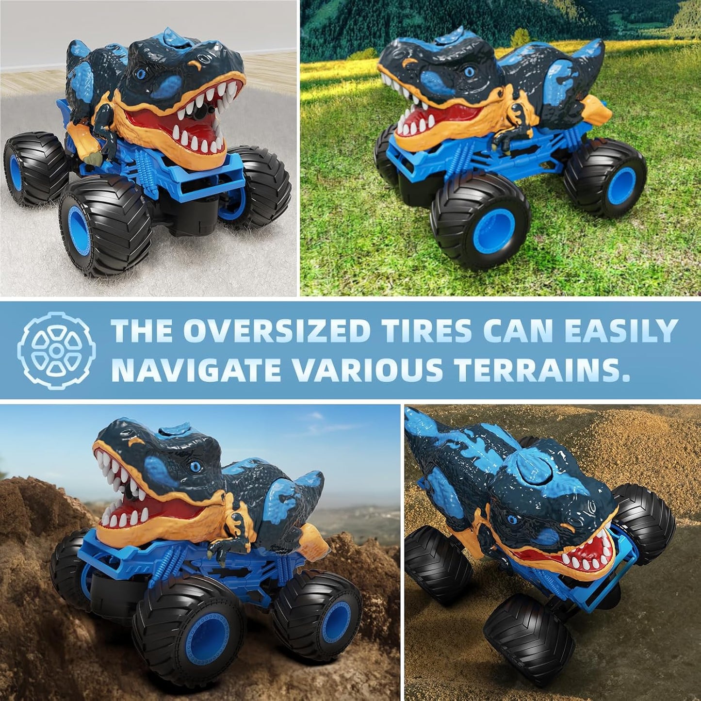 2.4GHz RC Dinosaur Truck for Kids Ages 3-8 - Dino Car with Lights, Sounds & Spray Features, Perfect Gift for Boys & Girls