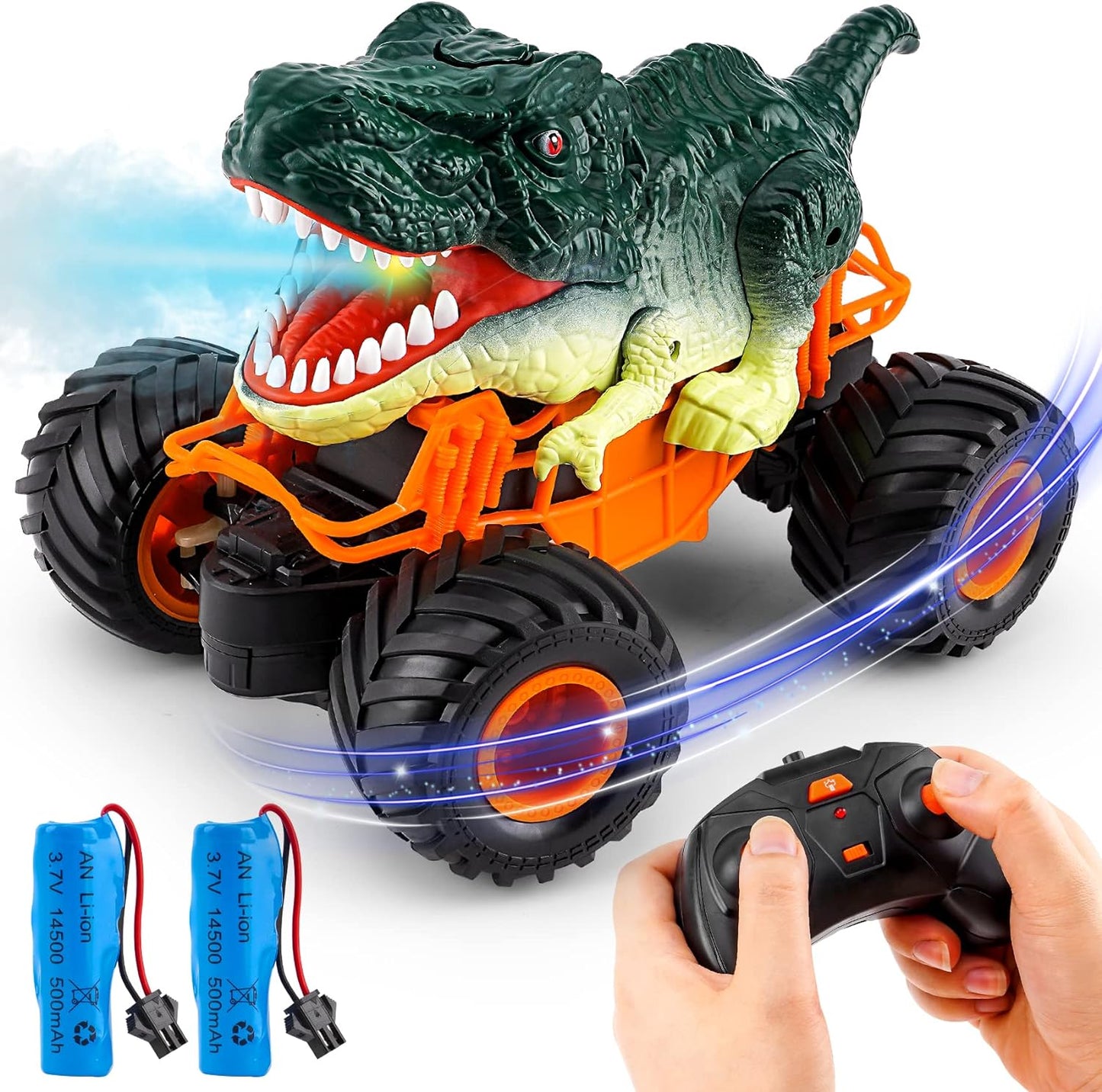 Remote Control Dinosaur Car Toys for Kids Boys, 2.4GHz RC Dinosaur Car Toys with Light, Sound, Spray, Indoor Outdoor All Terrain Rechargeable Electric RC Car, RC Toy Cars Gifts for Boys Kids