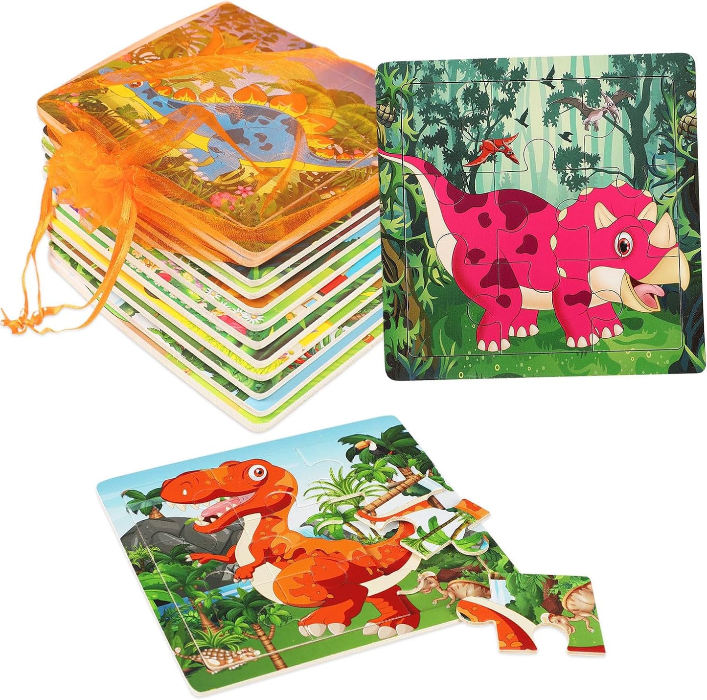 12 Pack Jigsaw Puzzles, Toddlers Wooden Animals, Jigsaw Puzzles 9 pcs, 12 Organize Bags for Kids, Ages 2 3 4 5 Preschool Educational Puzzles, Learning Travel Toys, Boys and Girls