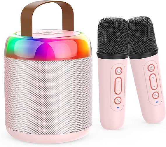 Mini Karaoke Machine for Kids Portable Bluetooth 5.3 Speaker Led Lights with 2 Wireless Microphones Karaoke Gifts for Girls Boys Audlt Birthday Christmas Indoor Outdoor Home Party (Black) - Toyigo