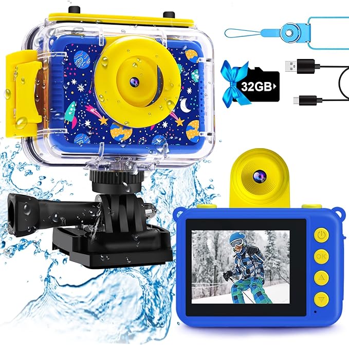 Kids Waterproof Camera - Underwater Camera Birthday Gifts for Girls Boys Children Digital Action Camera with 32GB SD Card, Pool Toys for Kids Age 4 5 6 7 8 10