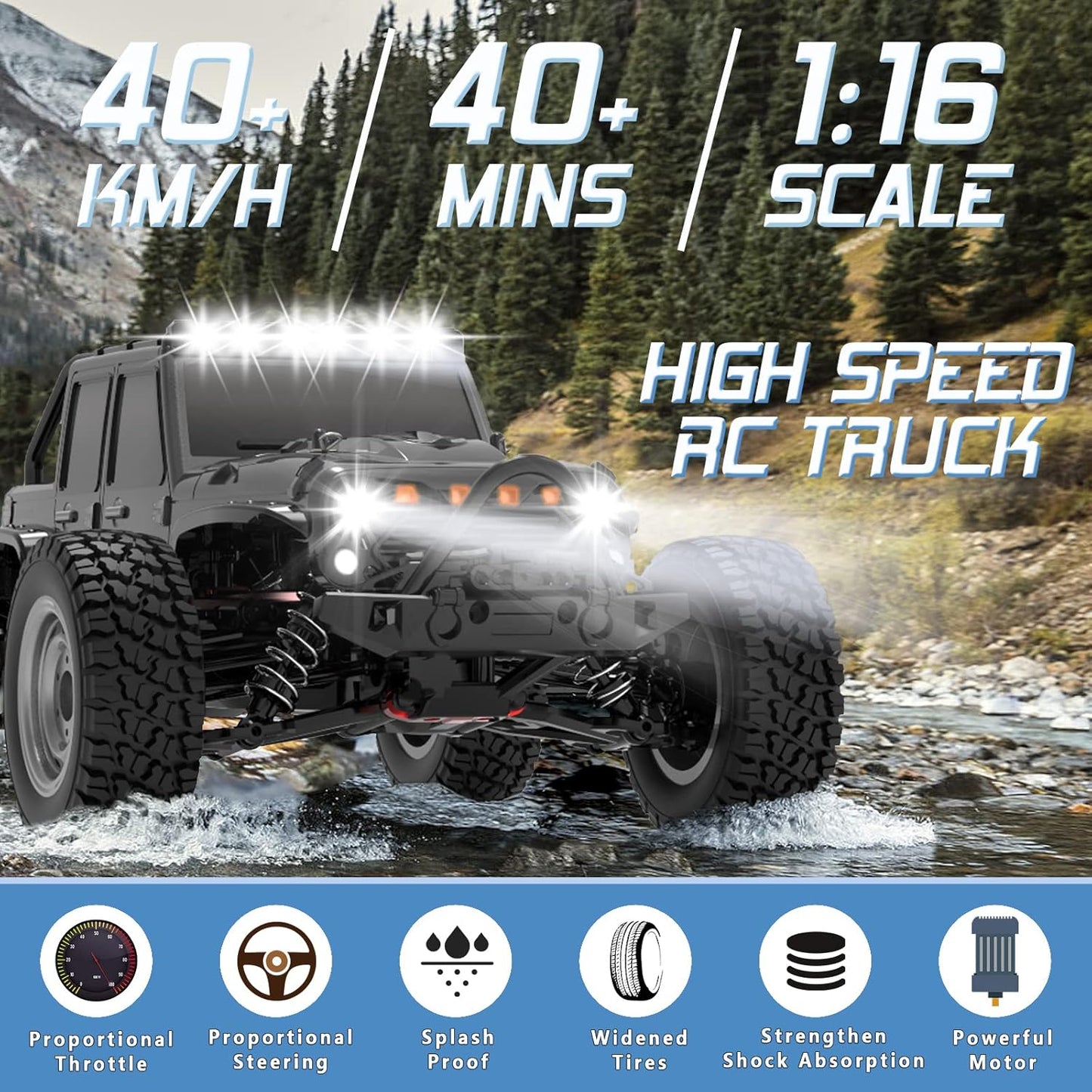 4WD High-Speed Off-Road RC Truck – Carbon Brush Wrangler Drift Racing Truck for Boys, 38 KM/H Speed