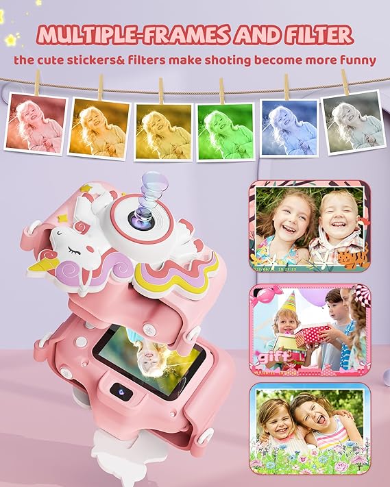 Unicorn Kids Camera Toys Selfie Digital Camera for Kids Age 3-10 Toddlers Video Camera with 32G SD Card - Toyigo