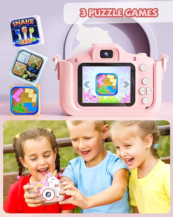 Unicorn Kids Camera Toys Selfie Digital Camera for Kids Age 3-10 Toddlers Video Camera with 32G SD Card - Toyigo