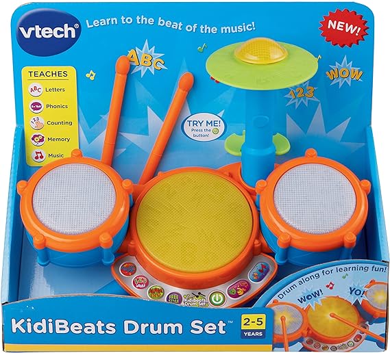 KidiBeats Kids Drum Set, Bright Orange, Interactive Music Toy with Drum Pads, Cymbals, and Rhythm Patterns for Young Musicians - Toyigo