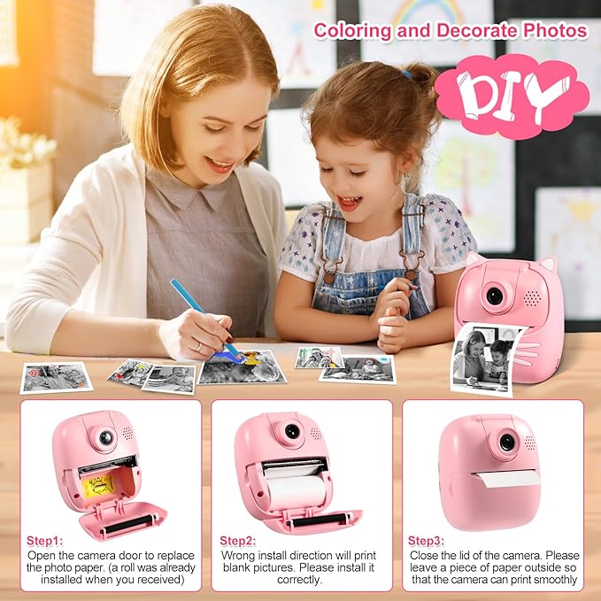 Kid-Friendly Instant Print Camera - Perfect for Girls, 50MP Digital Camera for Kids, Essential Travel Companion, Ideal Christmas & Birthday Gift