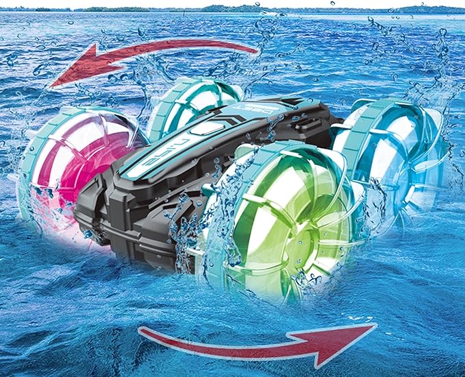 RC Stunt Car, Amphibious Remote Control Car Boat, 4WD Gesture RC Car with Waterproof Remote Control, All Terrain RC Stunt Car with LED Lights, for Boys and Girls Age 6 7 8 9 10 Years Old Pool Toys - Toyigo