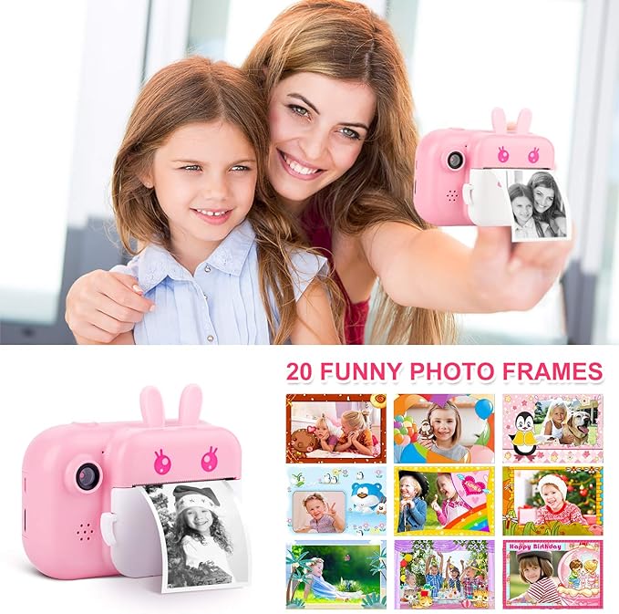 Instant Camera for Kids Digital Camera for Girls Toddler Camera with Print Paper, 40MP Kids Video Camera Child Selfie Camera Toy Camera Kids Camcorder 2.4 Inch Screen and 32GB TF Card