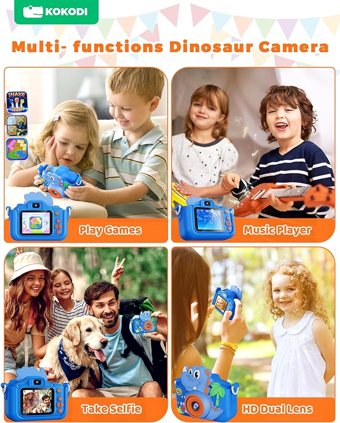 Kids Camera Toy Digital Camera for Kids, Dinosaurs Birthday Gifts for Boys Age 3-12, 1080P HD Video Camera for Toddler, Children Toys for 3 4 5 6 7 8 9 Year Old Boys with 32GB SD Card - Toyigo