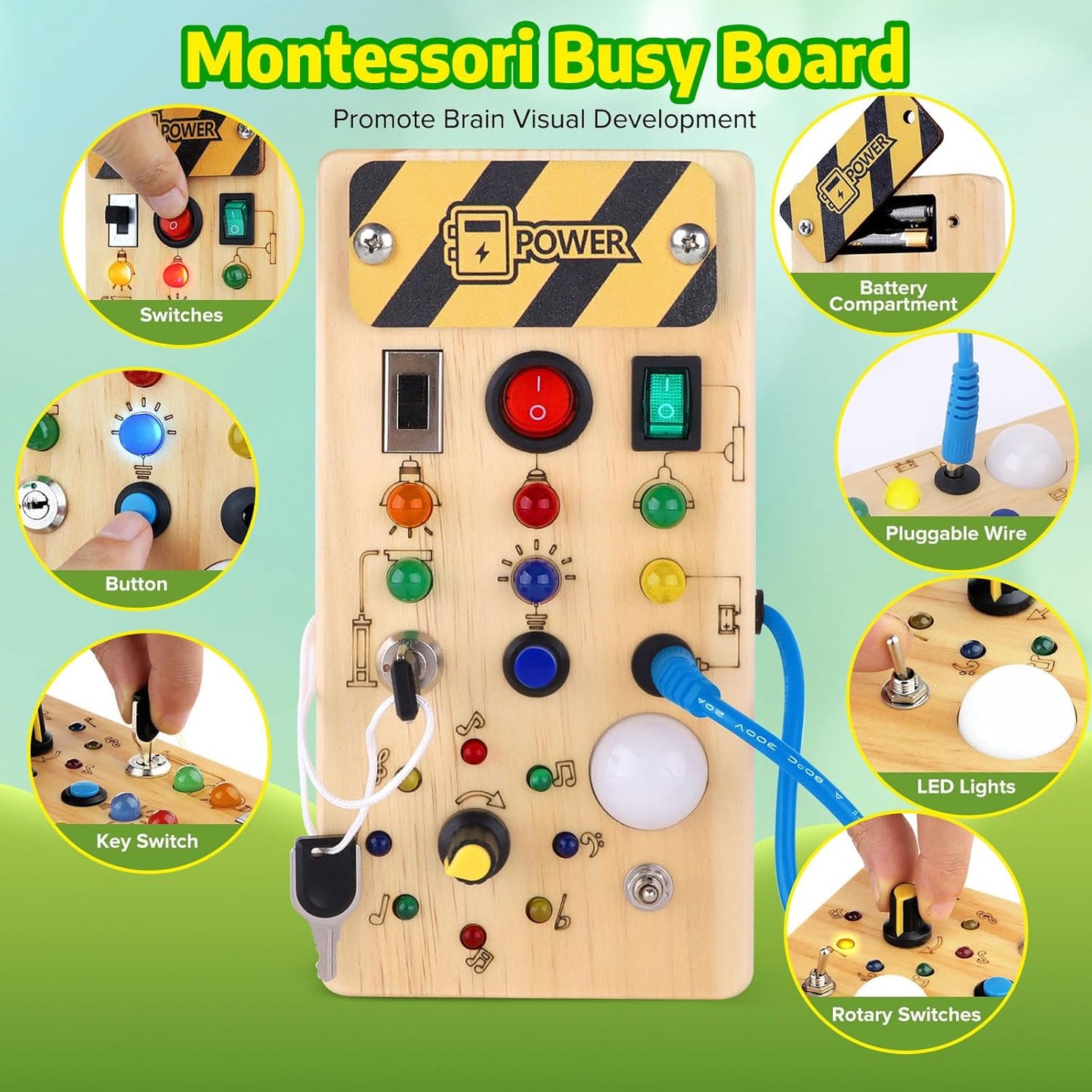 Montessori Busy Board ? Sensory and Learning Toy for Toddlers Ages 1-3 ? Wooden Preschool Activities ? Perfect Christmas & Birthday Gift