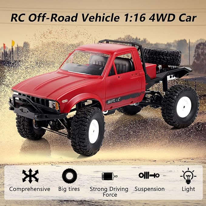 RC Truck, Remote Control Rock Crawler Off-Road Racing Vehicles, 1:16 2.4G 2CH 4WD Off road RC Crawler Kids Toy Climb Semi Truck RTR Trailer LED Lights RC Truck For Kids - Toyigo