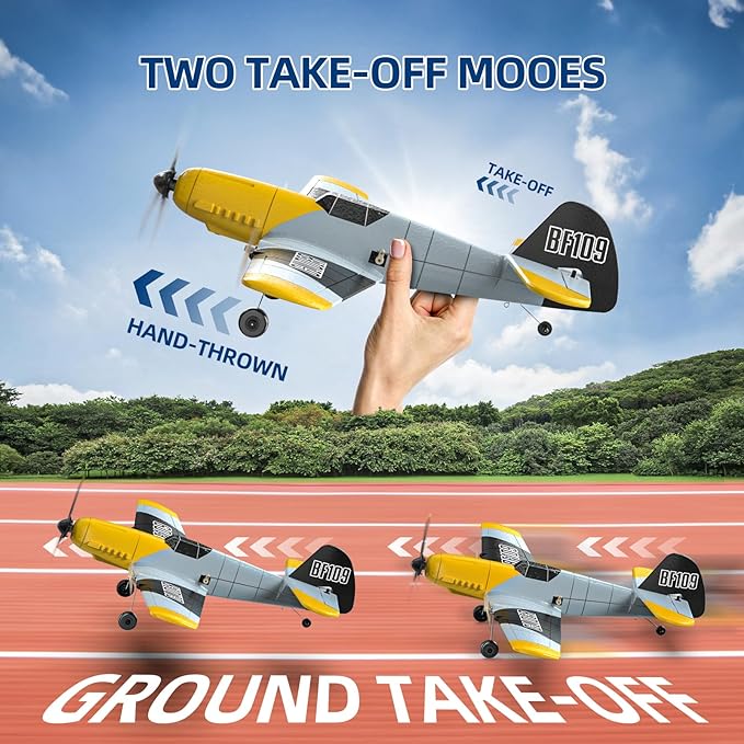 Radio controlled Aircraft, RC 3 Channel BF-109 Remote Control Airplane Fighter Toys, 2.4GHz 6-axis Gyro Stabilizer RTF Glider Aircraft Plane with 2 Batteries, Easy to Fly for Kids - Toyigo