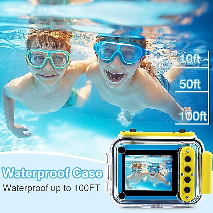 Kids Waterproof Camera - Underwater Camera Birthday Gifts for Girls Boys Children Digital Action Camera with 32GB SD Card, Pool Toys for Kids Age 4 5 6 7 8 10