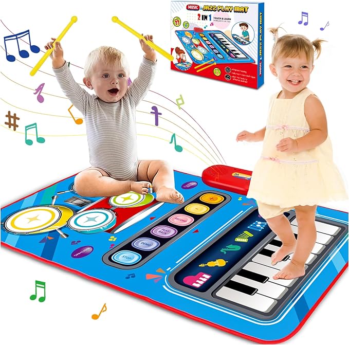 Engaging Baby Musical Mat for 1-Year-Olds: 2-in-1 Piano and Drum Play Mat for Toddlers Aged 1-2 Years - Ideal Infant Music Toy for 12-18 Month Olds - Perfect Birthday and Holiday Gift for Boys and Girls Aged 1-3