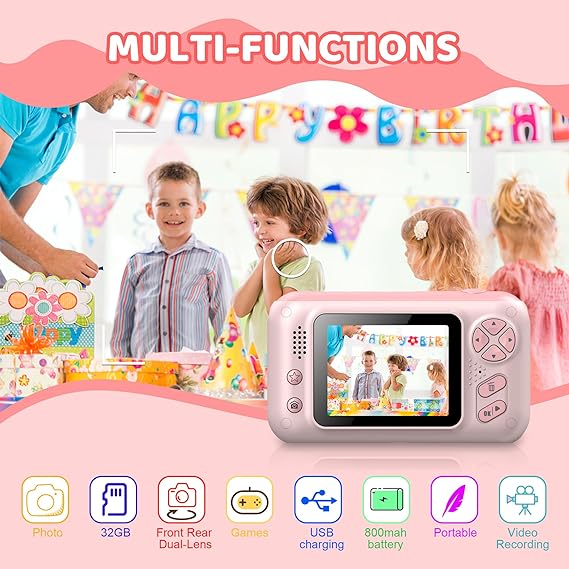 Kids Camera, Mini Kids Camera for Girls, Kids Digital Camera, Kid Video Camera for vlogging, Kids Video Camera with Flip-up Lens for Toddler Camera 3-8 Years Old Girls - Toyigo