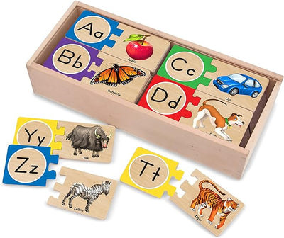 Self-Correcting Wooden Alphabet Puzzle Set with Storage Box (52 pcs)