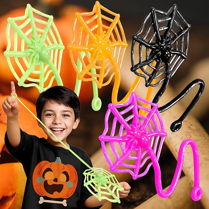 100pcs Telescopic Sticky Spider Web Toy ? Elastic Halloween Prank Wall Venting Car Toy for Kids