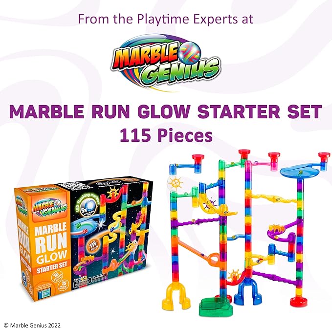 Marble Glow Run Race Track Set, 115 pcs, Glow in The Dark, STEM Educational Building Block, Instruction App Access, Color Instruction Manual, Great Easter Gifts for Kids, Starter Set