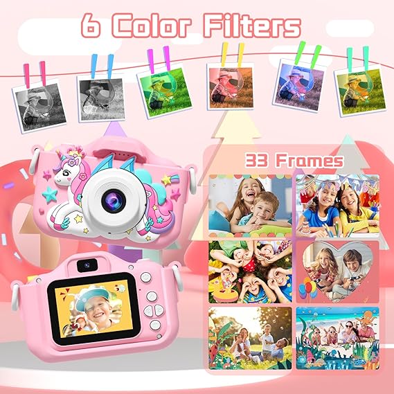 Kids Camera, Toy Camera for Kids Aged 3-12, 1080P HD Toddler Digital Video Camera, Children's Camera for Boys and Girls, Perfect  for Christmas & Birthday Gifts, 32GB Card - Pink - Toyigo