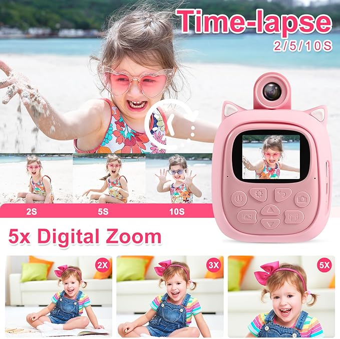 Kid-Friendly Instant Print Camera - Perfect for Girls, 50MP Digital Camera for Kids, Essential Travel Companion, Ideal Christmas & Birthday Gift