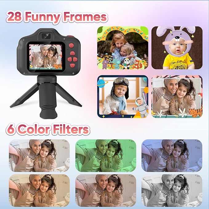 Upgrade Kids Selfie Camera, Christmas Birthday Gifts for Boys Girls Age 3-12, Children Digital Video Cameras with Flash, 2.4" Screen Portable Camera Toy 4 5 6 7 8 9 Year Old Boys Girls-Black