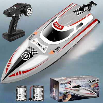 RC Boat with 3-Speed Cruise Control | 30+ KPH for Pools & Lakes | Capsize Recovery & 60-Min Playtime | Ideal Toy for Kids & Adults | Includes 2 Batteries