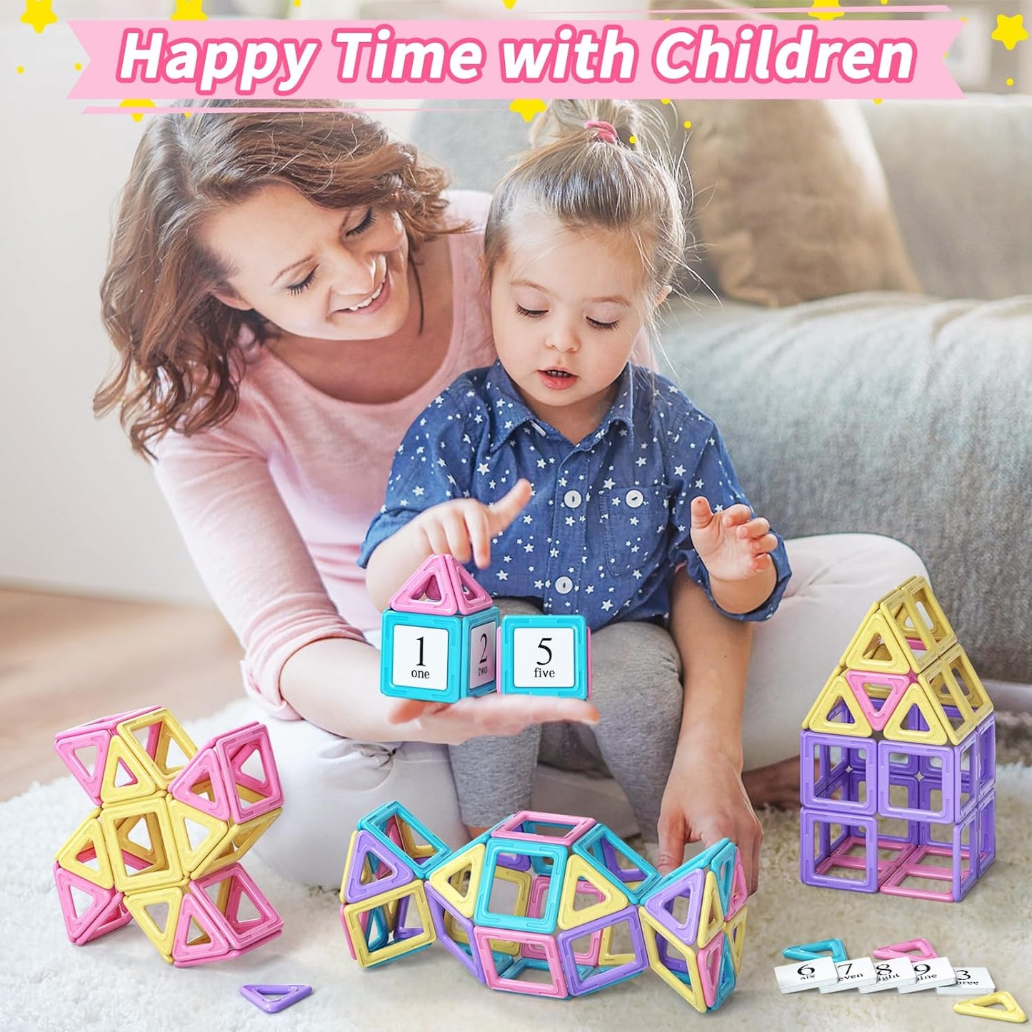 Magnetic Blocks Basic Set: 38-58 Piece Kit for Toddler Girls, Ideal Birthday Gift for Ages 3-5, Magnetic Tiles, Montessori Learning Toys for Easter, Suitable for Girls Aged 3-7 - Toyigo