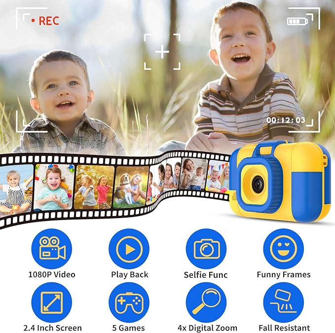 Kids Camera for Girls, 1080P HD Digital Video Cameras for Kids, Toddler Selfie Toy Camera Christmas Birthday Gifts for Kids Age 3-10 with 32GB SD Card Blue - Toyigo