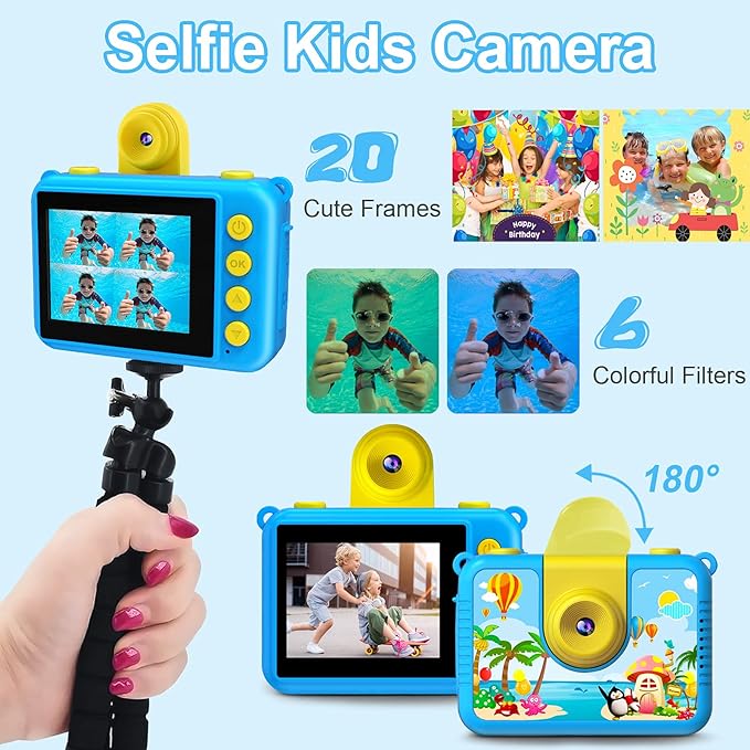 Kids Waterproof Camera - Underwater Camera Birthday Gifts for Girls Boys Children Digital Action Camera with 32GB SD Card, Pool Toys for Kids Age 4 5 6 7 8 10