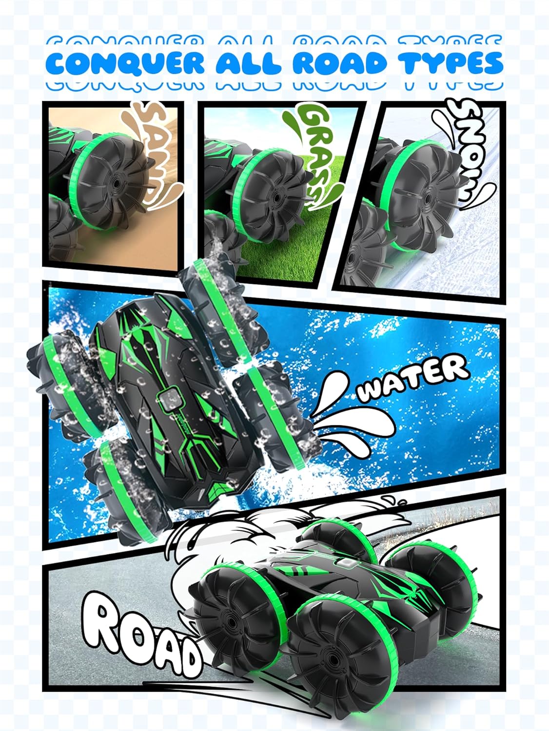 4WD Amphibious RC Car with 360ø Rotation, Waterproof Design, and Low Battery Alarm, Perfect for All-Terrain Beach and Pool Play for Ages 6-12